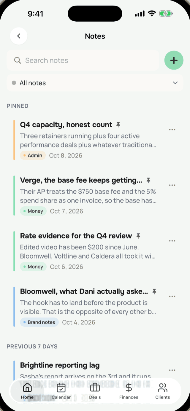 Cadant Notes with briefs and ideas
